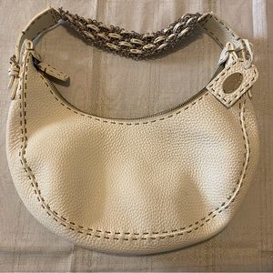 Fendi White Leather Silver Chain Hobo Shoulder Bag,